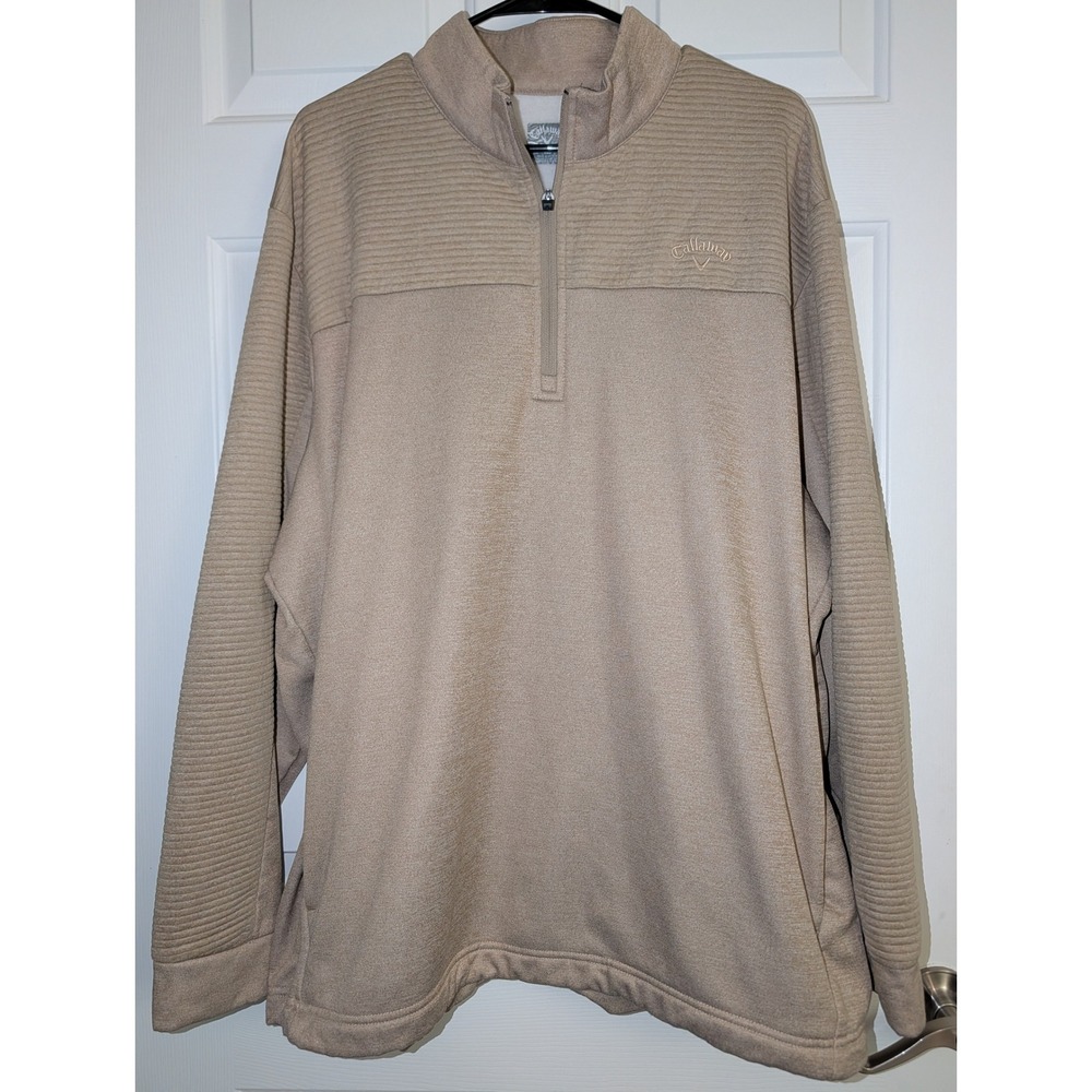 Callaway Men's XXL Tan Ribbed Quarter Zip Golf Pullover Preppy